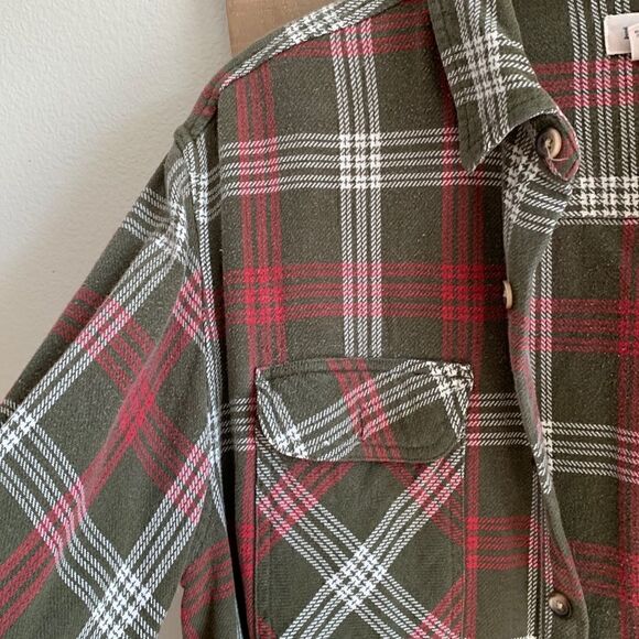 Vintage cozy oversized green plaid boyfriend flannel shirt - Picture 3 of 7